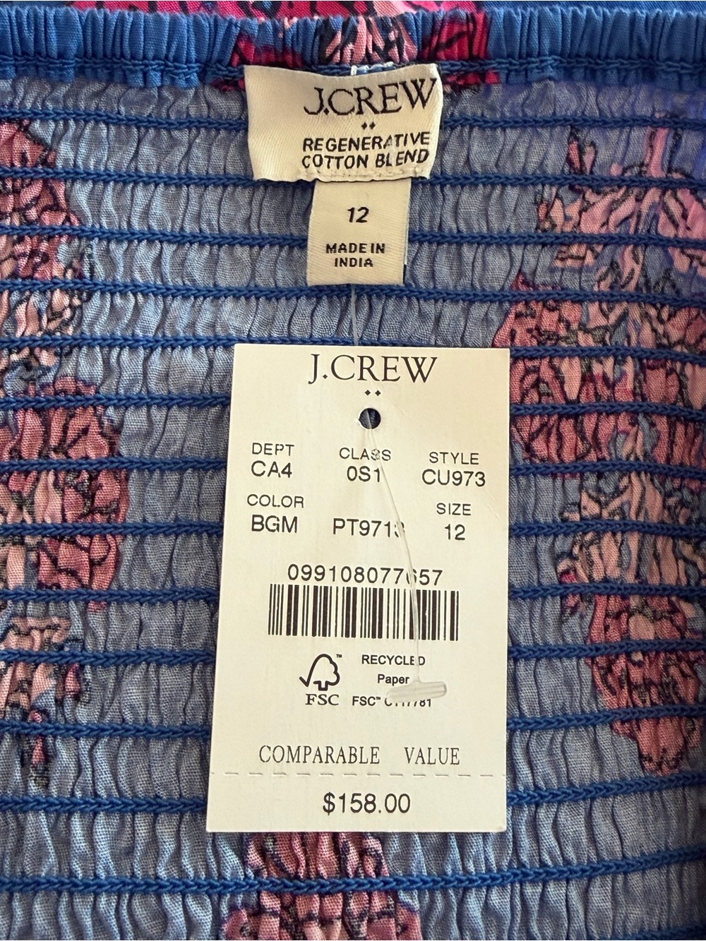 NWT! J. Crew Cotton Floral Tie-Waist Midi Dress. Size 12. - Picture 7 of 10